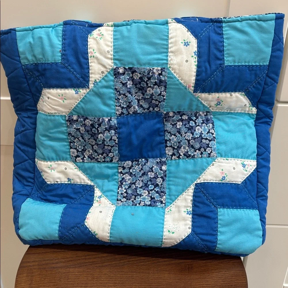 Blue Quilted Floral Appliqué Tote Bag - Picture 2 of 3